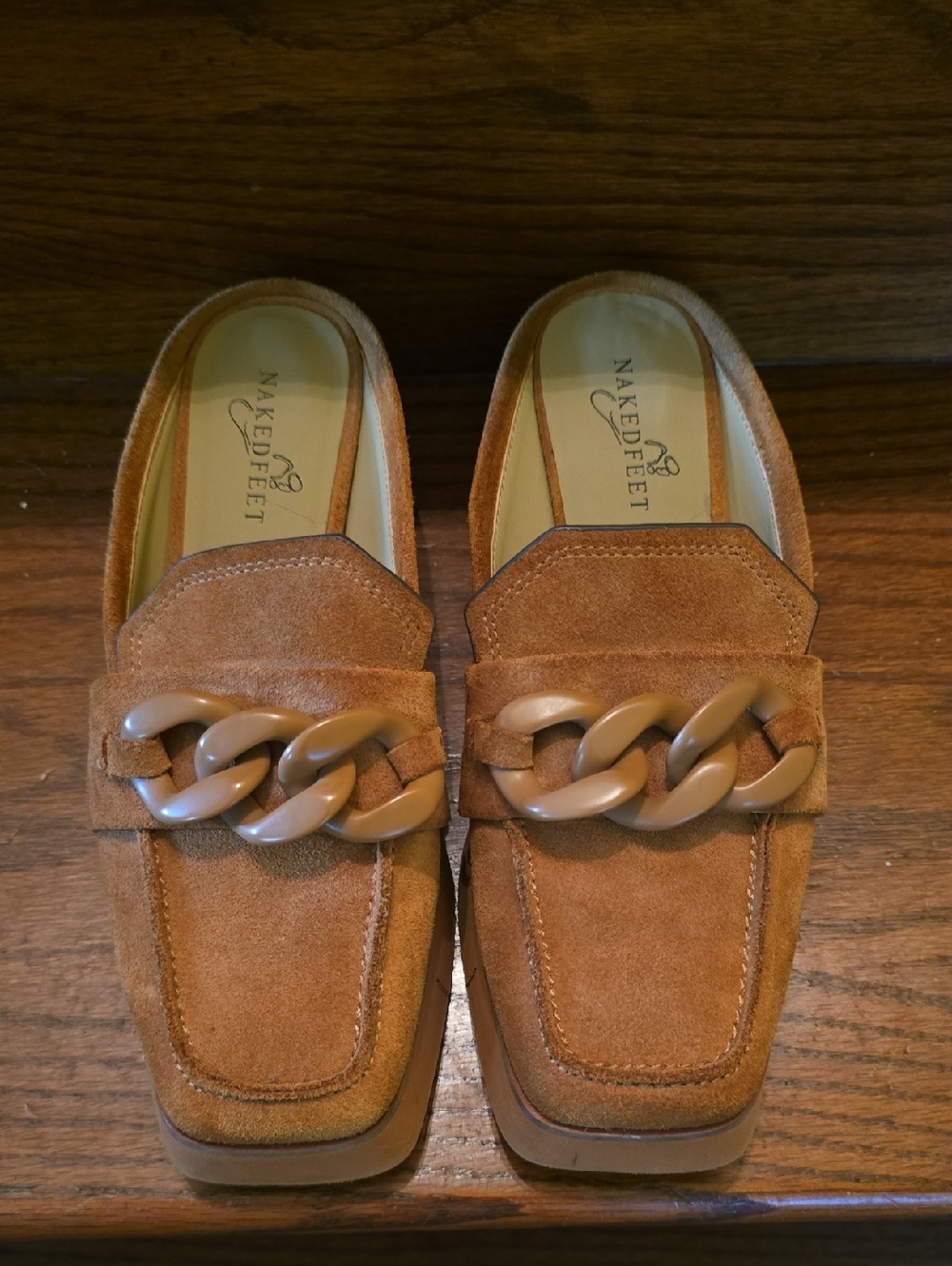 Naked Feet Women's Tan Suede Chain-Accent Loafers